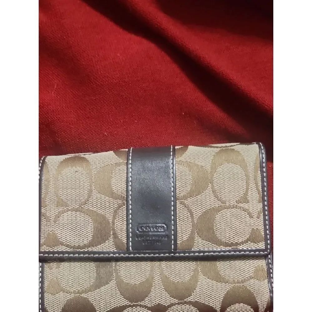 Coach Signature CanvasโWallet in Tan and Dark Brown